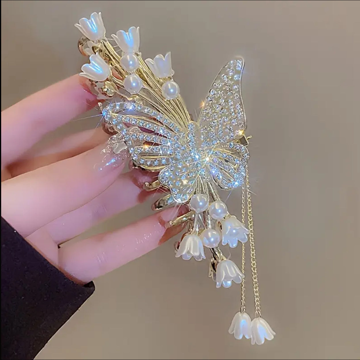 Floral Rhinestone Butterfly Grab Clip